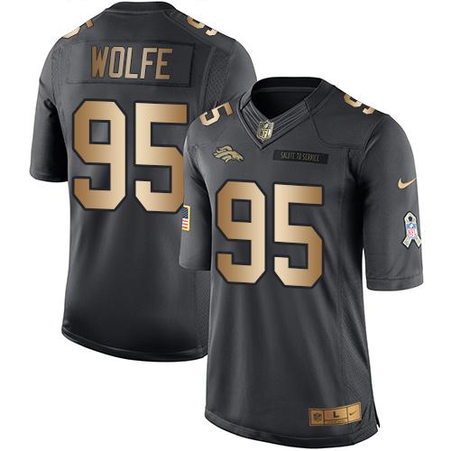 Nike Broncos #95 Derek Wolfe Black Youth Stitched NFL Limited Gold Salute to Service Jersey - Click Image to Close